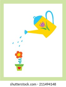 watering can plant flower vector