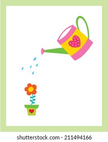 watering can plant flower vector