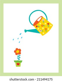 watering can plant flower vector