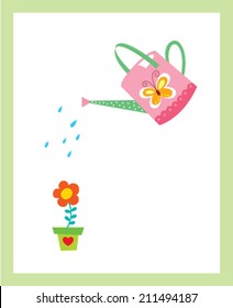 watering can plant flower vector