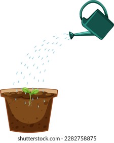 Watering can and plant pot illustration