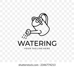 Watering can, watering plants and garden tools, linear graphic design. Irrigation, vegetable garden, beds, flower beds and floriculture, vector design and illustration