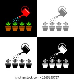 Watering can and plants, vector illustration