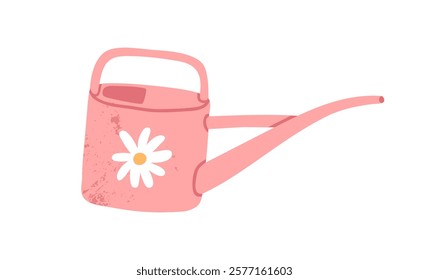 Watering can, pot with spout. Cute decorative garden tool for plant care, spraying flowers, horticulture and agriculture. Container for hydration. Flat vector illustration isolated on white background