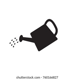 Watering can or pot with water drops vector icon, gardening icon