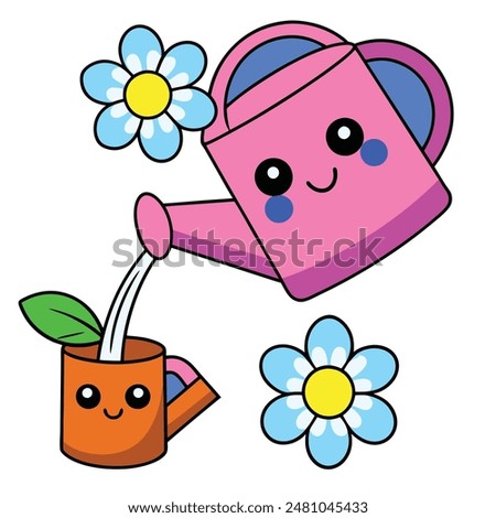 Watering can pouring life into blooming flowers