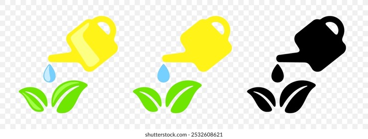 Watering can pours water on leaves, graphic design. Plant, agriculture, garden, tools and irrigation, vector design and illustration