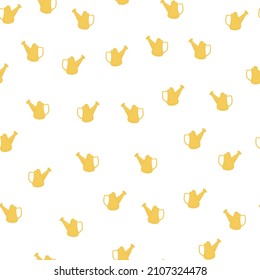 Watering can seamless pattern. Garden background. Repeated texture in doodle style for fabric, wrapping paper, wallpaper, tissue. Vector illustration.