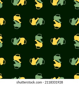 Watering can seamless pattern. Garden background. Repeated texture in doodle style for fabric, wrapping paper, wallpaper, tissue. Vector illustration.