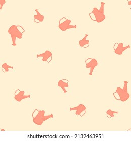 Watering can seamless pattern. Garden background. Repeated texture in doodle style for fabric, wrapping paper, wallpaper, tissue. Vector illustration.