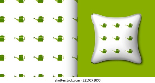 Watering can seamless pattern with pillow. Vector illustration
