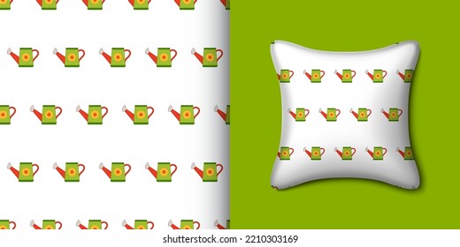 Watering can seamless pattern with pillow. Vector illustration