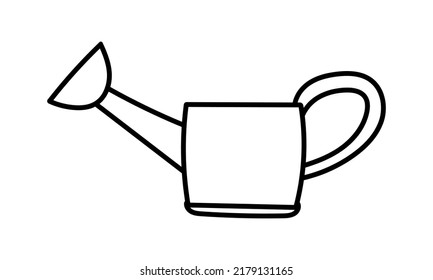 Watering can side view hand drawn outline vector illustration. Isolated on white background