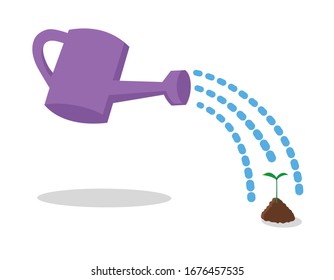 watering can, small plant, vector illustration