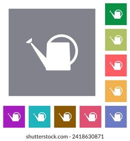 Watering can solid flat icons on simple color square backgrounds