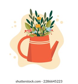 lata de agua con flores de primavera adentro