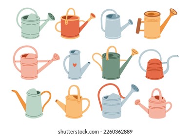 Watering Can Spring Set. Scrapbook design elements in vector