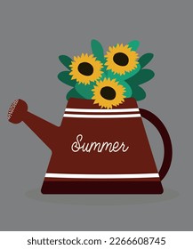 Watering Can with Sunflowers and Text Summer