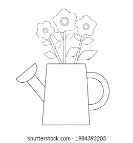 Watering can with three flowers isolated on white background.