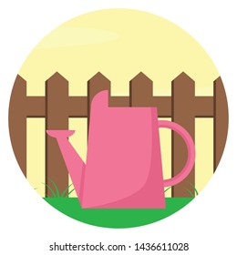 watering can tools wooden fence gardening flat design vector illustration