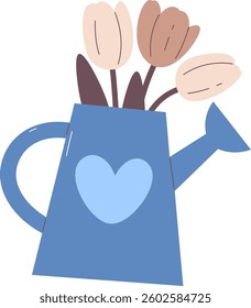 Watering Can With Tulips Vector Illustration
