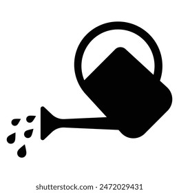 Watering can vector icon. Gardening tool black silhouette. Equipment for plant care. Symbolizing nurturing garden and flowers.