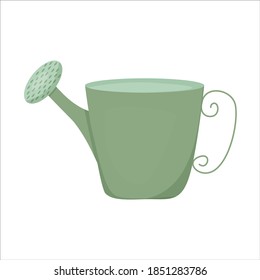 watering can vector illustration in hand drawn flat style in green blue colors. Icon logo clip art of a watering can for gardening and farming. vintage element for retro boho design isolated on white.