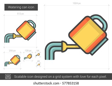 A rega pode vetorizar o ícone de linha isolado no fundo branco. regar pode ícone de linha para infográfico, site ou aplicativo. Ícone escalável projetado em um sistema de grade.