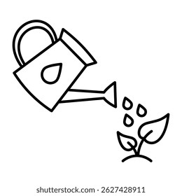 Watering can with water droplets, gardening care. Vector illustration