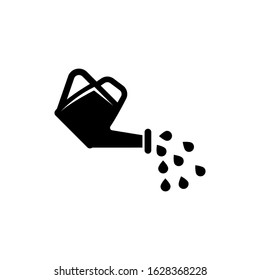 Watering Can and Water Drops. Flat Vector Icon illustration. Simple black symbol on white background. Watering Can and Water Drops sign design template for web and mobile UI element