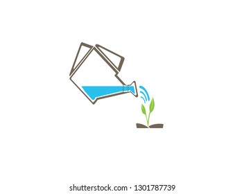 watering can with water drops icon and the plants for logo design illustration on white background