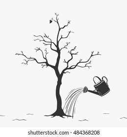 Watering can water the trees. Vector Illustration