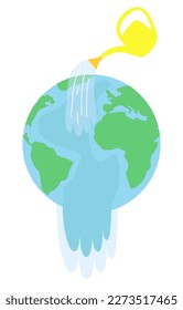 A watering can waters the planet Earth. Illustration for Earth Day.