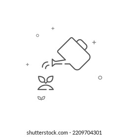 A watering can waters a sprout simple vector line icon. Symbol, pictogram, sign isolated on white background. Editable stroke. Adjust line weight.
