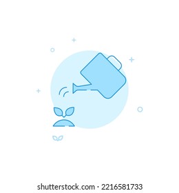 Un riego puede arrojar un icono de vector de brote. Ilustración plana. Estilo de línea relleno. Diseño monocromo azul. Trazo editable. Ajustar el peso de la línea.