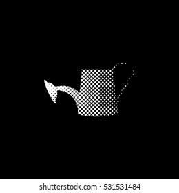 Watering can - white vector icon;  halftone illustration