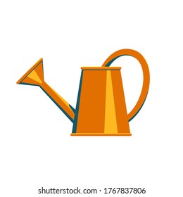 Watering can yellow metallic. Item, equipment for growing, gardening. Vector illustration isolated on white