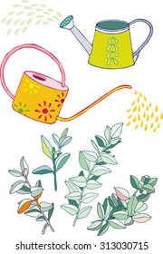 Watering cans and twigs