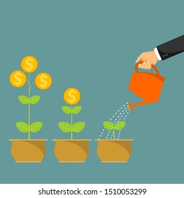 Watering the coin plant Vector illustration
