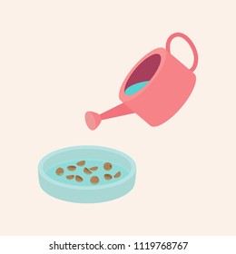 watering coriander seed Flat Vector illustration