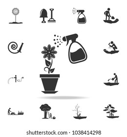 watering a flower in a pot icon. Detailed set of garden tools and agriculture icons. Premium quality graphic design. One of the collection icons for websites, web design, mobile on white background