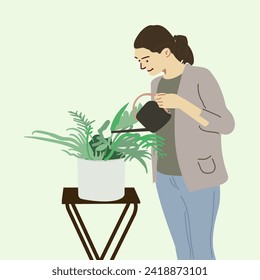 watering flower pots vector illustration