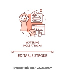 Watering hole attacks terracotta concept icon. Cyber infect. Hack website abstract idea thin line illustration. Isolated outline drawing. Editable stroke. Arial, Myriad Pro-Bold fonts used