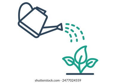 watering icon. watering can with plant. icon related to growth. line icon style. growth elements vector illustration