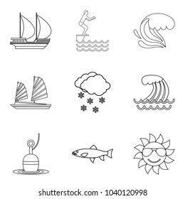 Watering icons set. Outline set of 9 watering vector icons for web isolated on white background