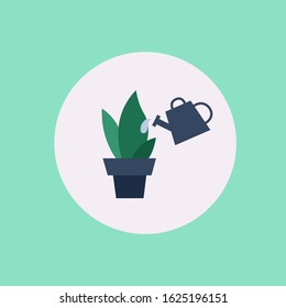 Watering the indoor flower. Leaves in a pot. Plant icon. Logo. Watering for indoor plants. Water for the plant