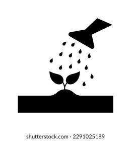 watering plant black symbol, irrigation with watering can symbol, gardening or horticulture concept vector icon