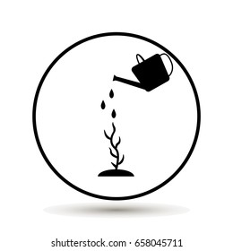 Watering a plant with watering can  on white background