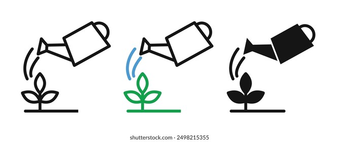 watering plant iconicon vector collection in outlined and solid style