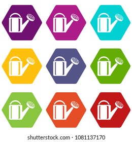 Watering plant icons 9 set coloful isolated on white for web